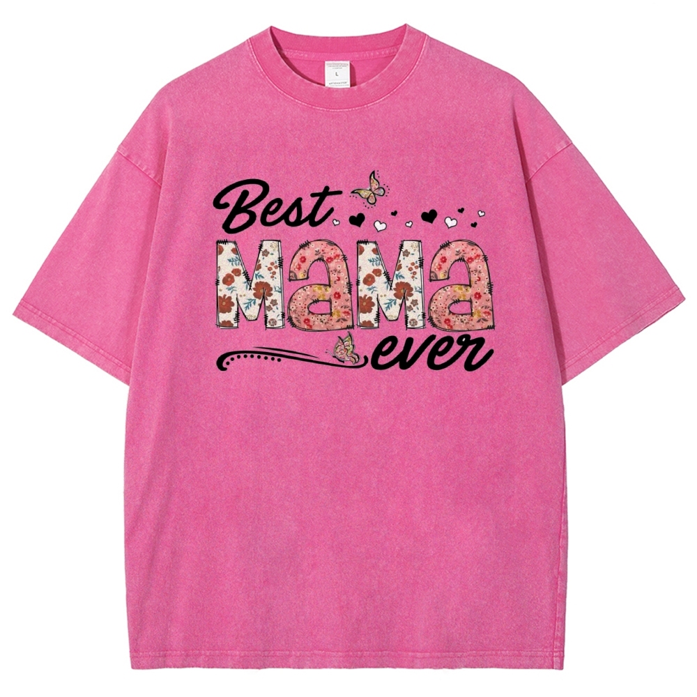 Best Mama Even Printed Washed Tee
