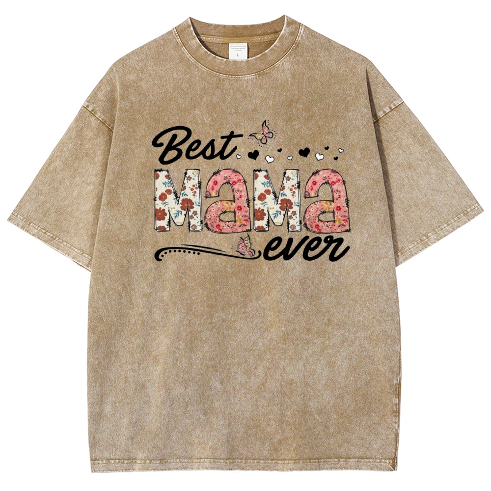 Best Mama Even Printed Washed Tee