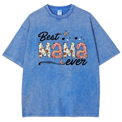 Best Mama Even Printed Washed Tee