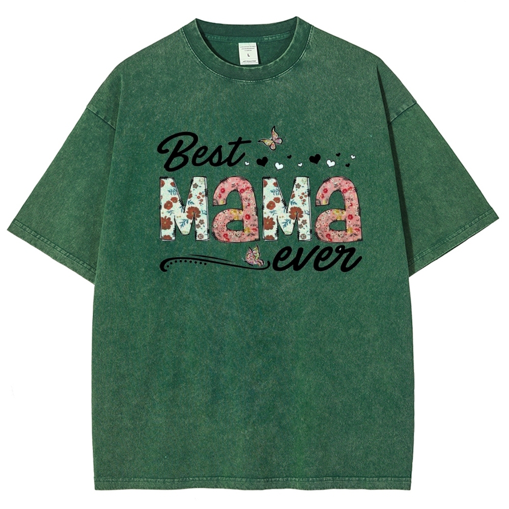 Best Mama Even Printed Washed Tee