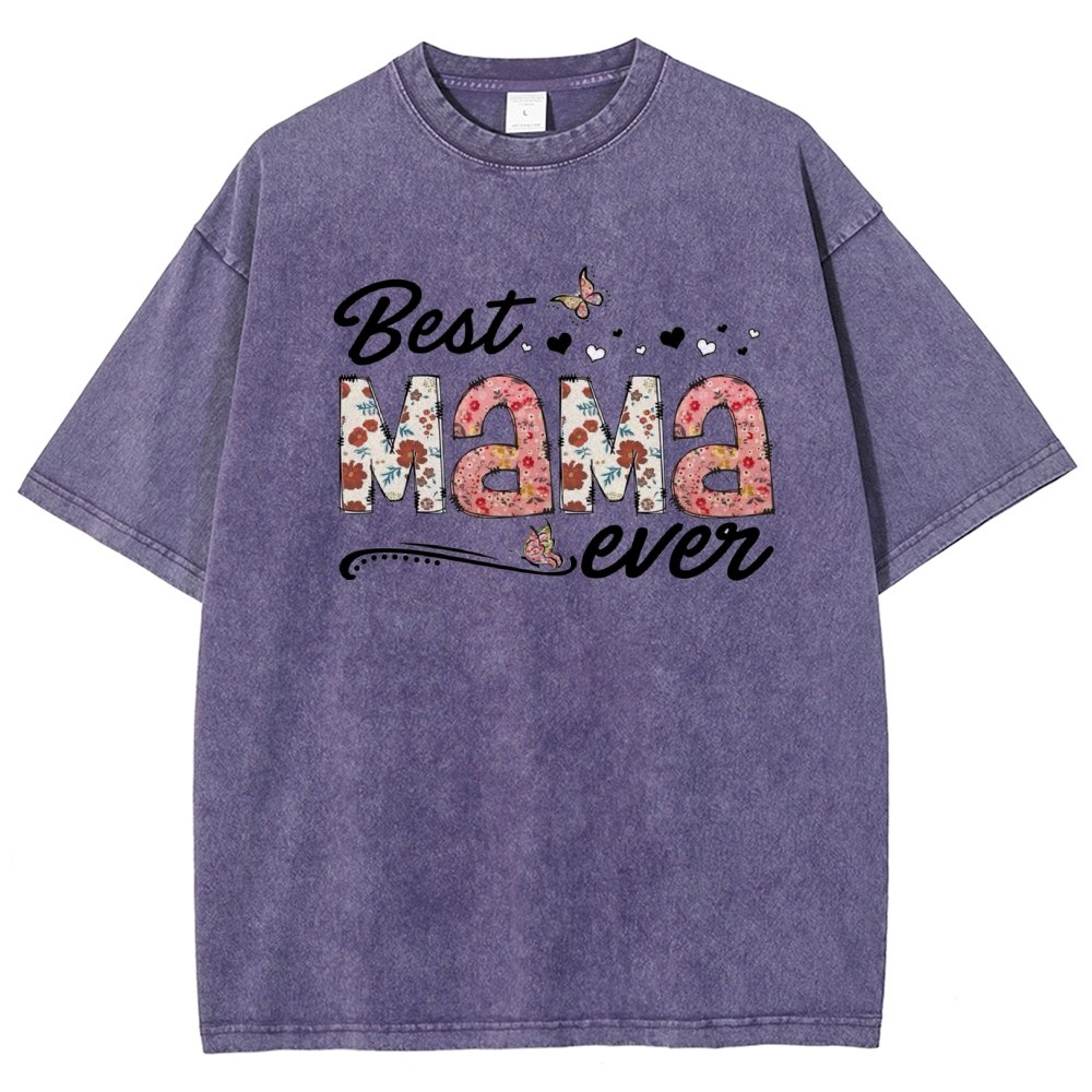 Best Mama Even Printed Washed Tee