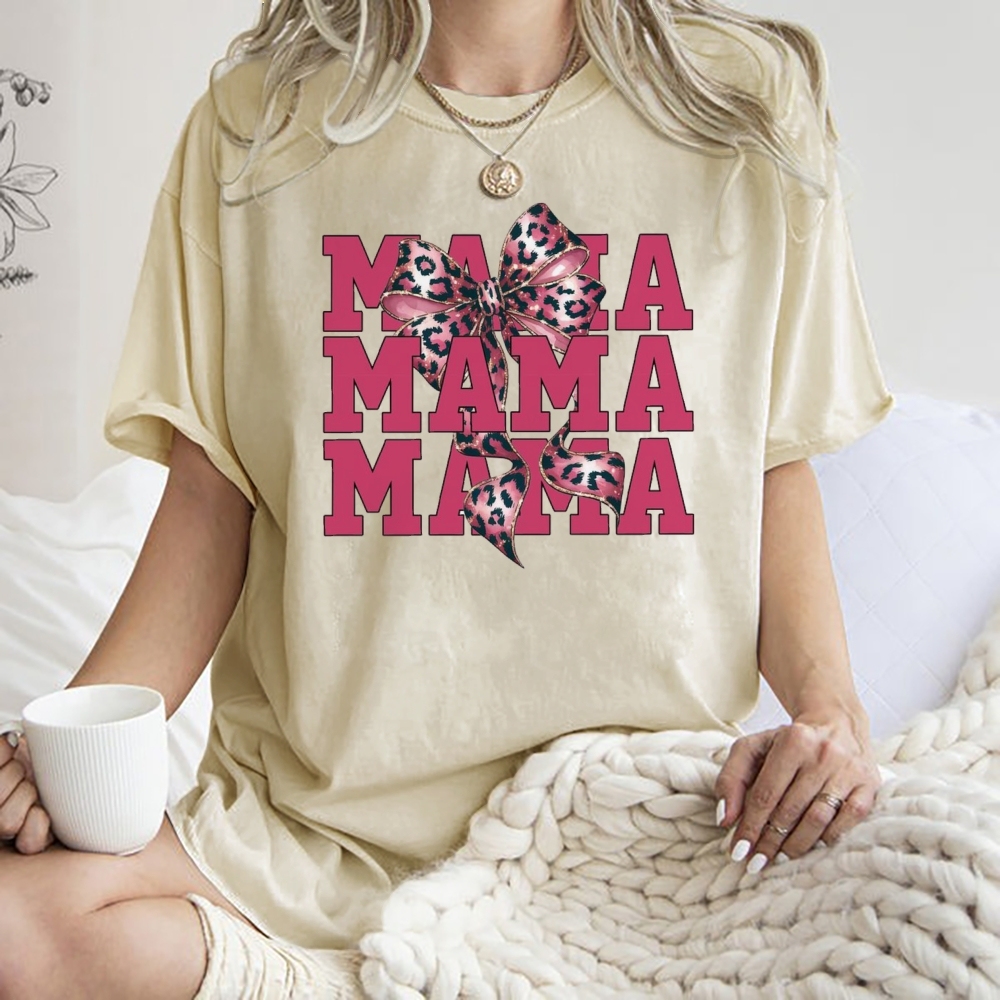 Pink Leopard Bow Printed Washed Tee