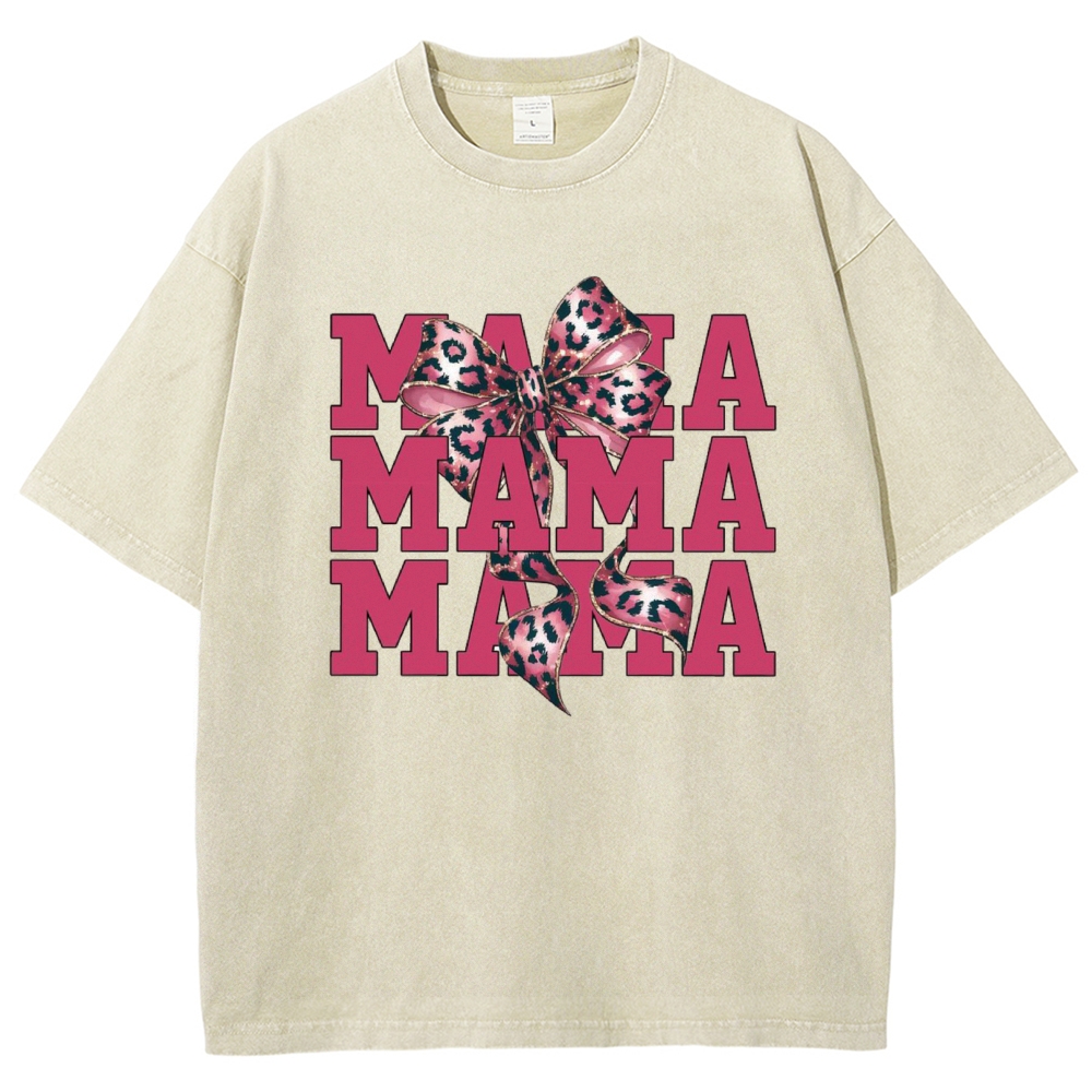 Pink Leopard Bow Printed Washed Tee