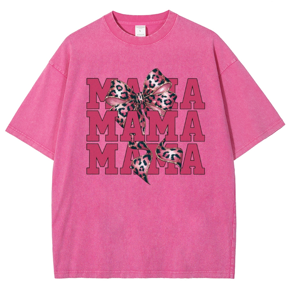 Pink Leopard Bow Printed Washed Tee