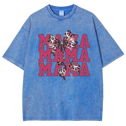 Pink Leopard Bow Printed Washed Tee