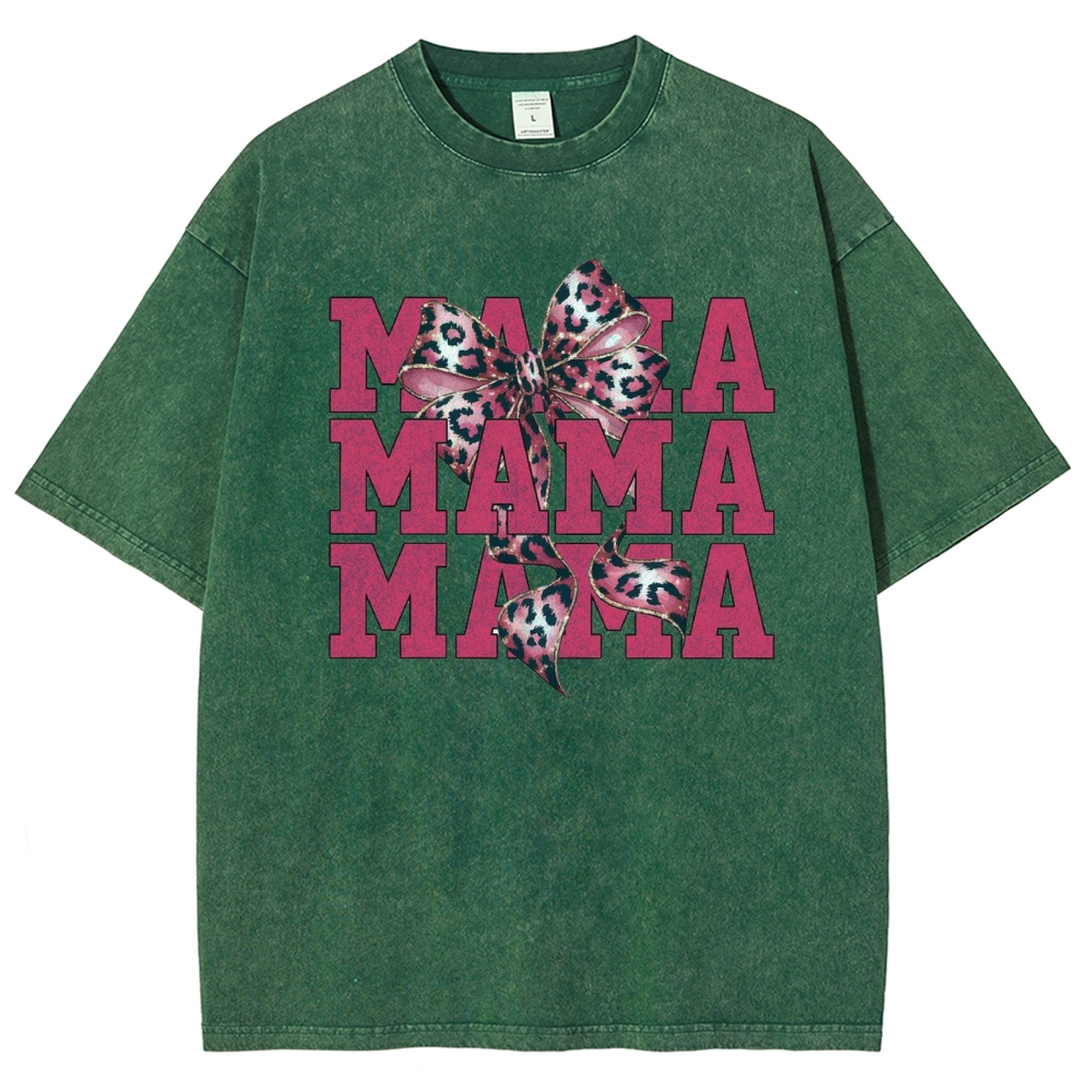 Pink Leopard Bow Printed Washed Tee