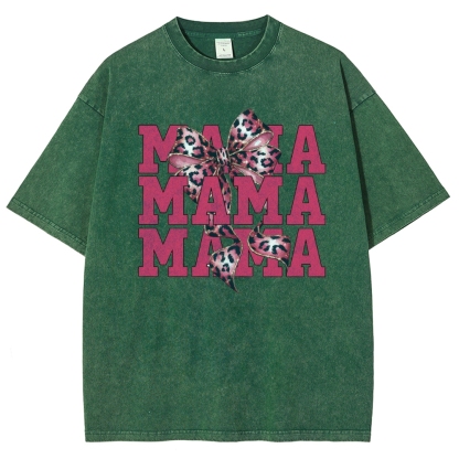 Pink Leopard Bow Printed Washed Tee