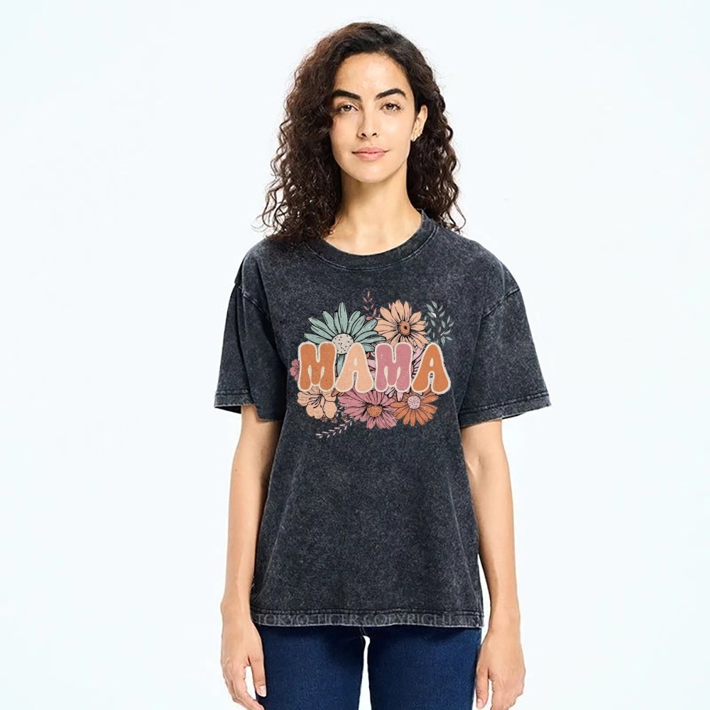 Flowers Mama Printed Washed Tee