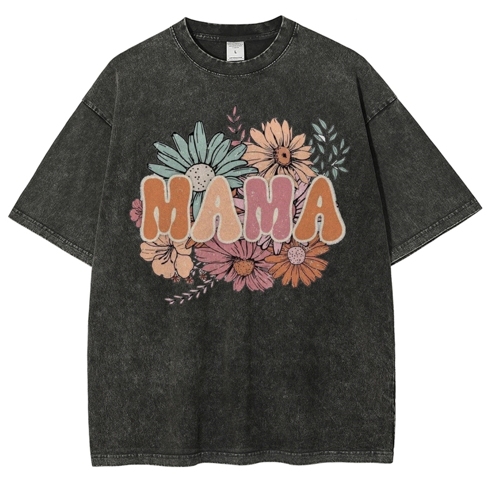 Flowers Mama Printed Washed Tee