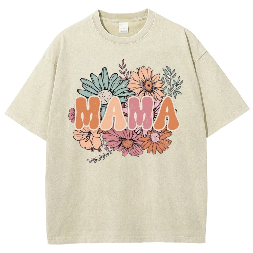 Flowers Mama Printed Washed Tee