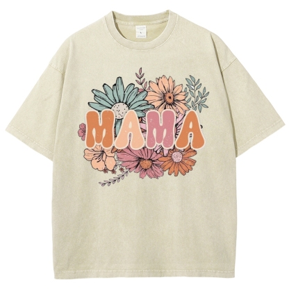 Flowers Mama Printed Washed Tee