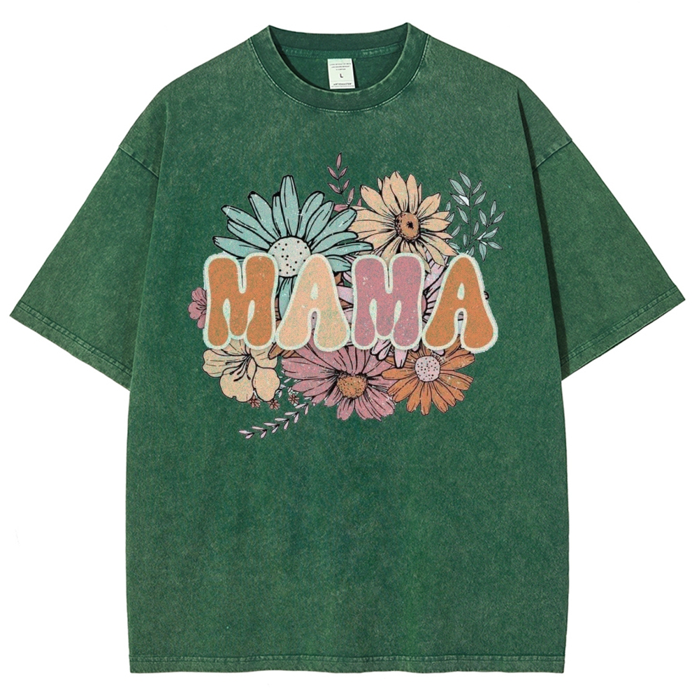 Flowers Mama Printed Washed Tee