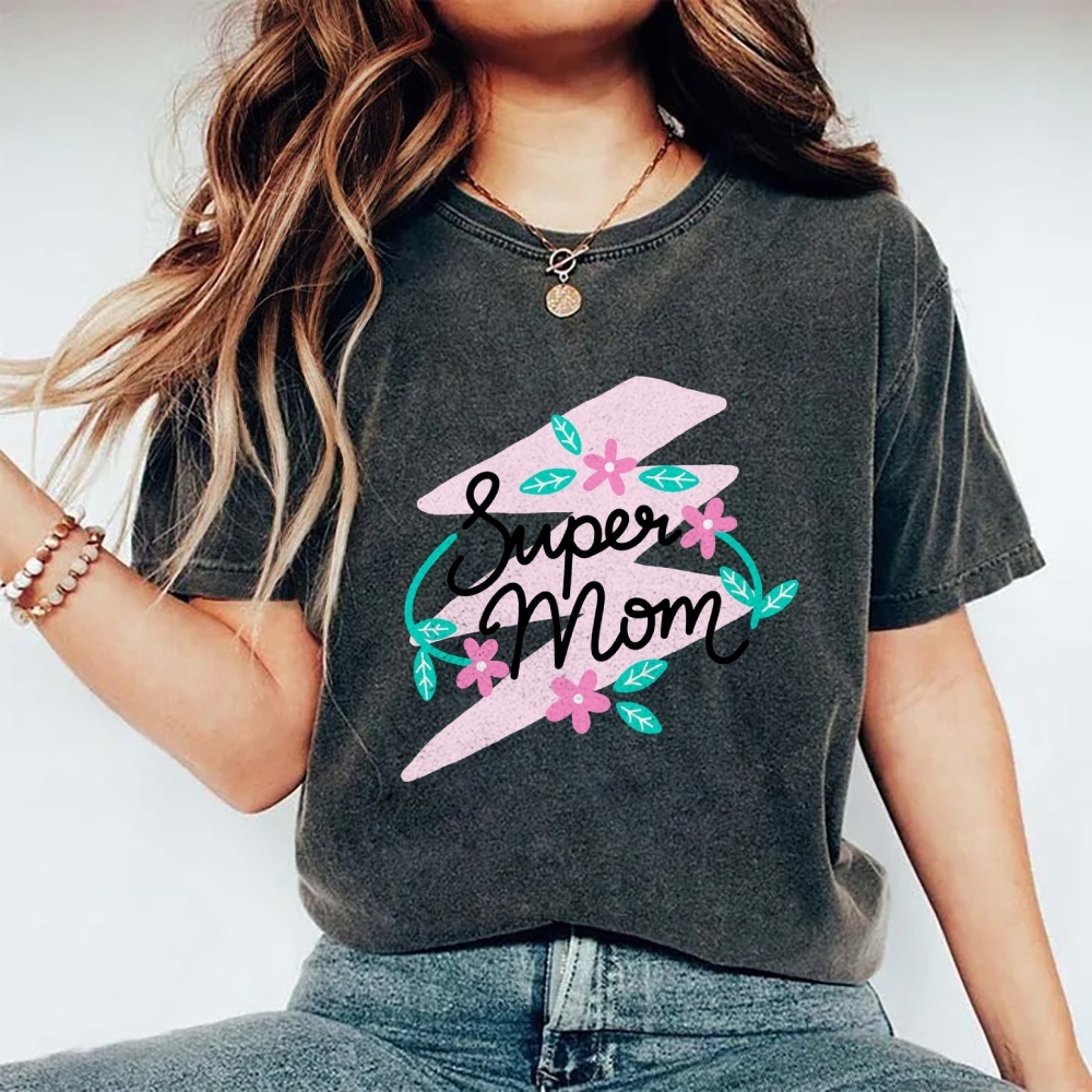 Super Mom Inset Printed Washed Tee