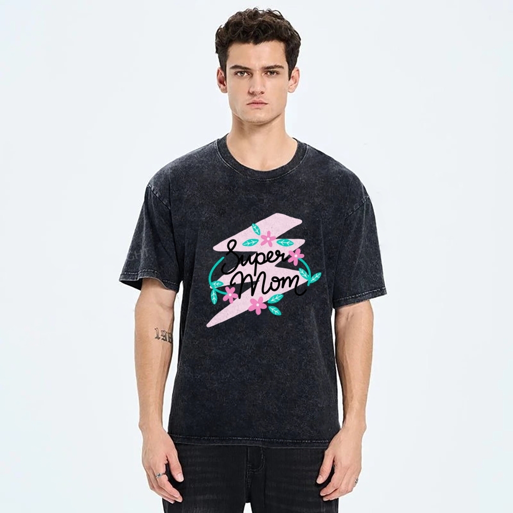 Super Mom Inset Printed Washed Tee