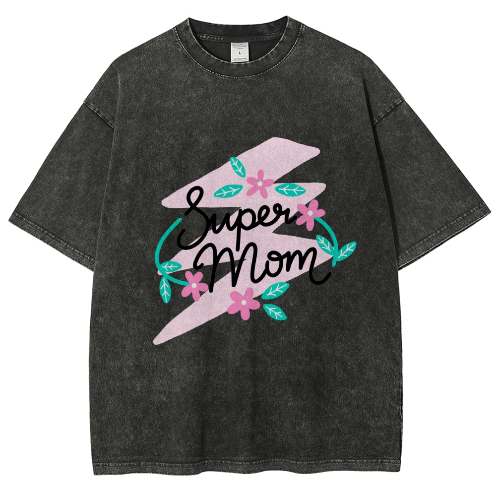 Super Mom Inset Printed Washed Tee