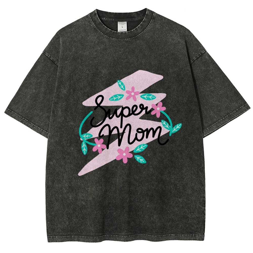 Super Mom Inset Printed Washed Tee