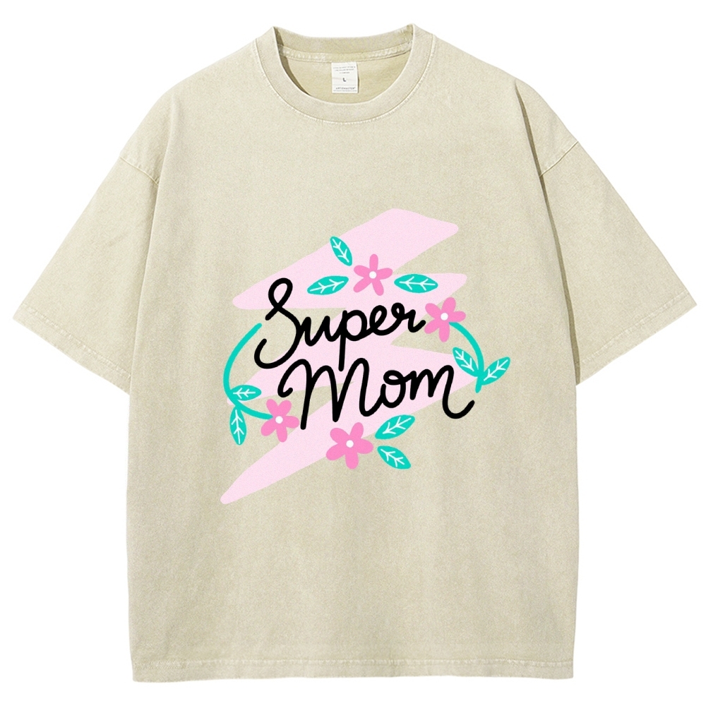 Super Mom Inset Printed Washed Tee