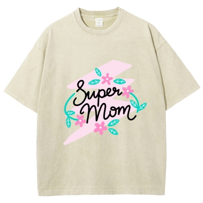 Super Mom Inset Printed Washed Tee