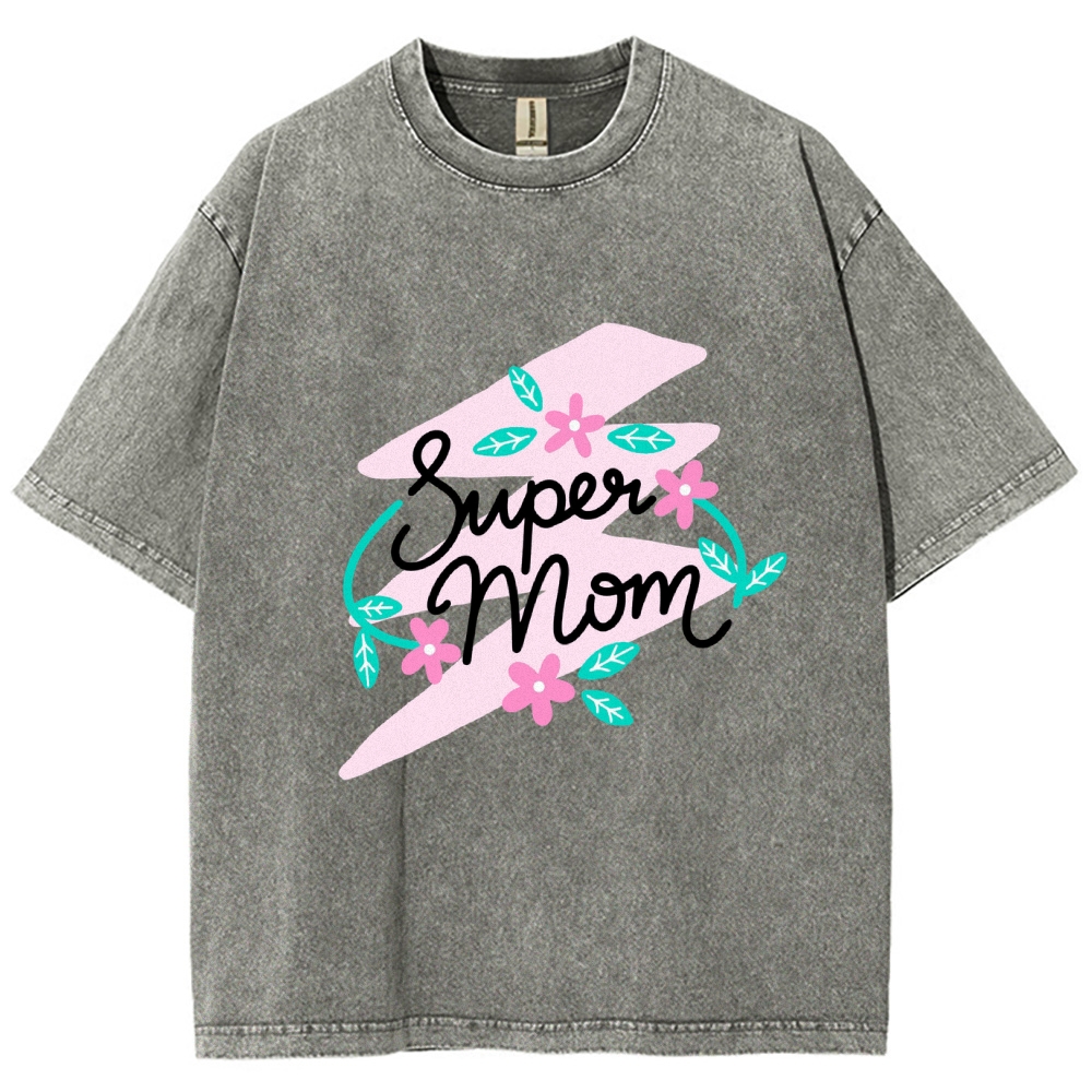 Super Mom Inset Printed Washed Tee