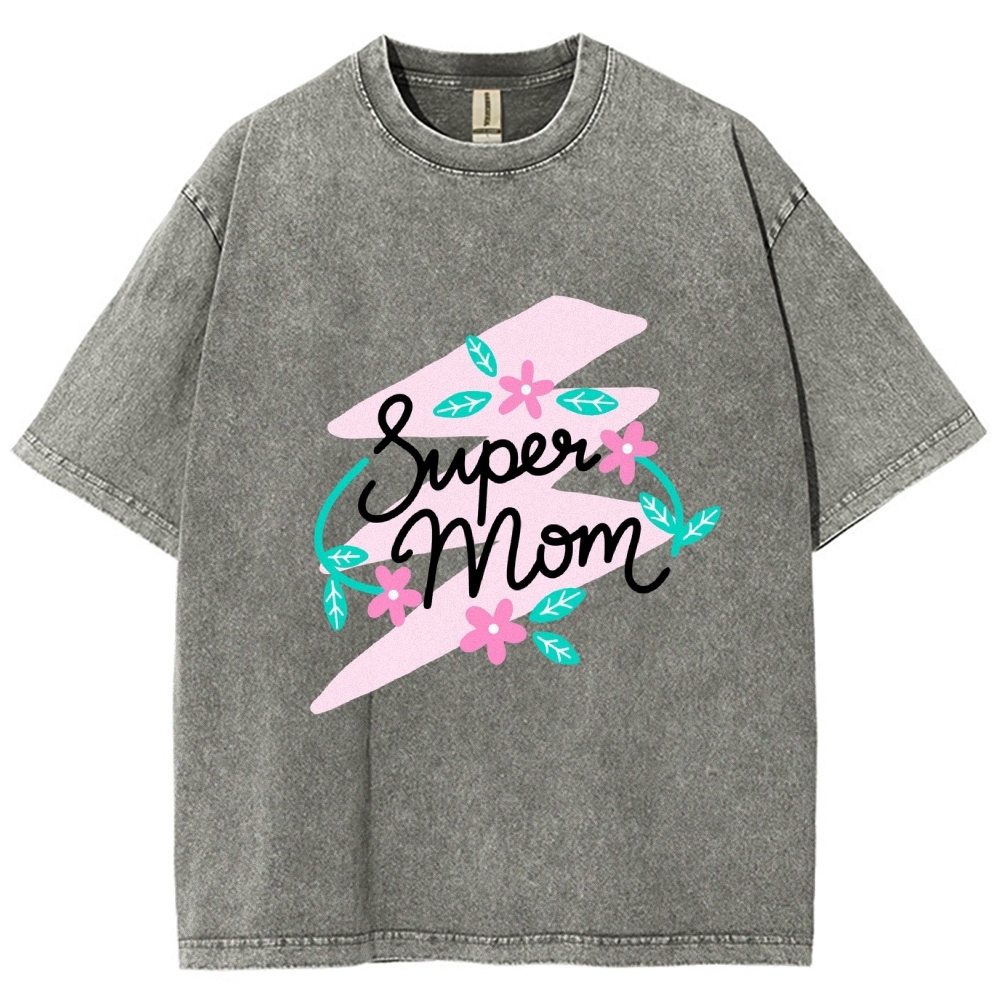 Super Mom Inset Printed Washed Tee