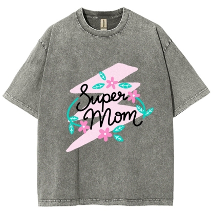 Super Mom Inset Printed Washed Tee