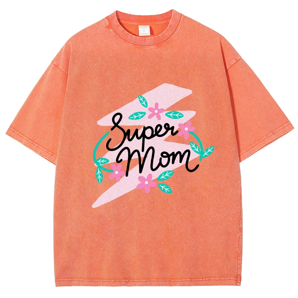 Super Mom Inset Printed Washed Tee