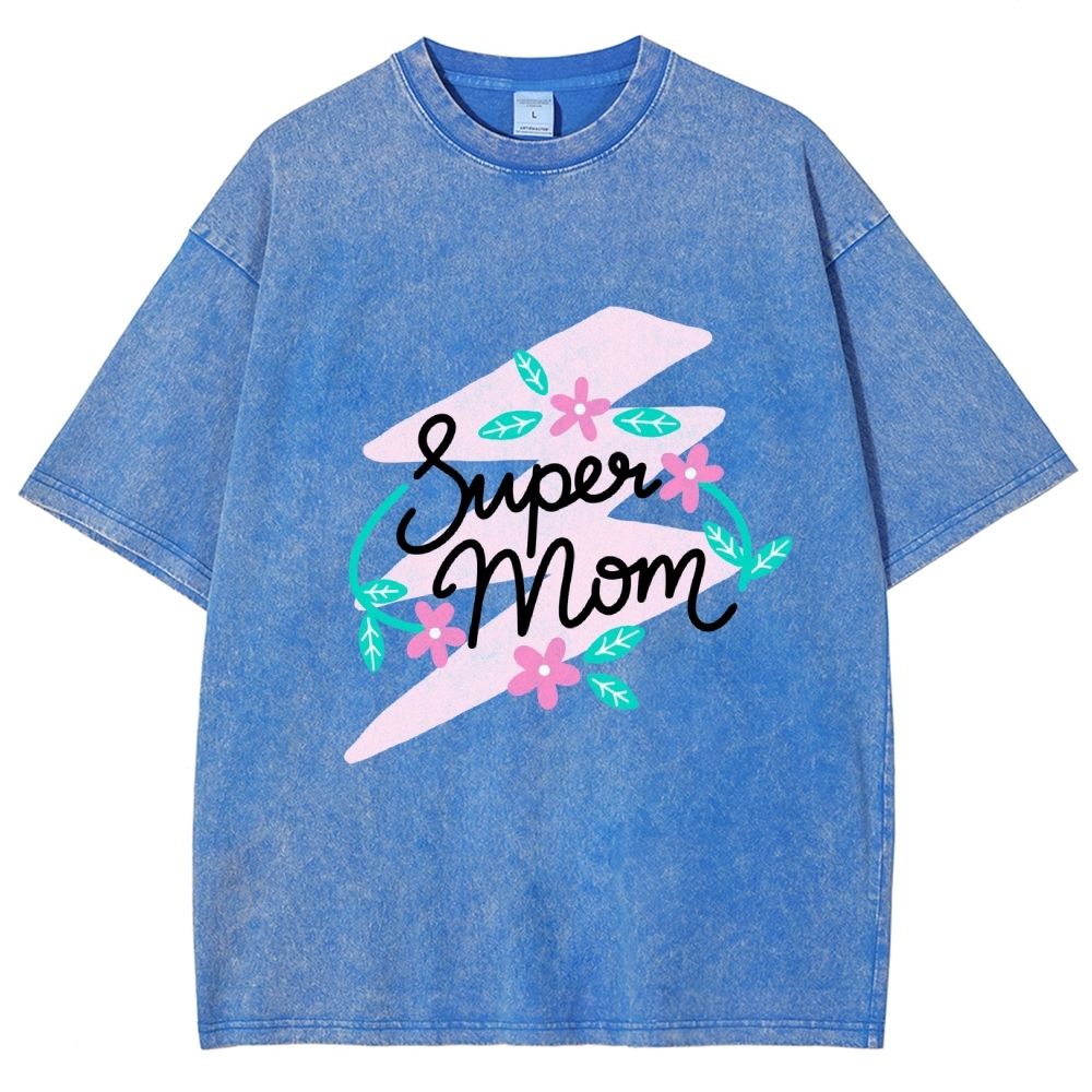 Super Mom Inset Printed Washed Tee
