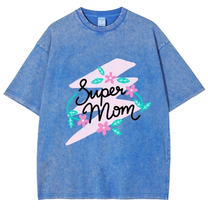 Super Mom Inset Printed Washed Tee