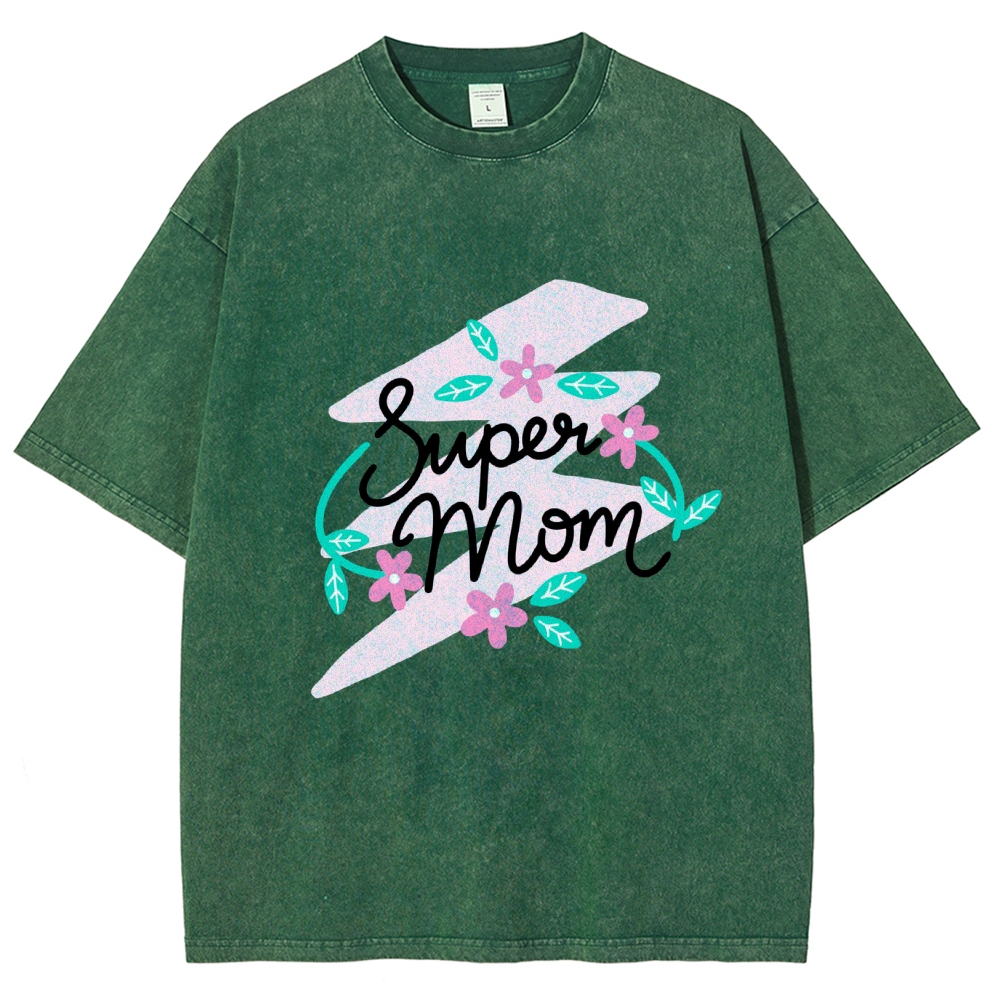 Super Mom Inset Printed Washed Tee