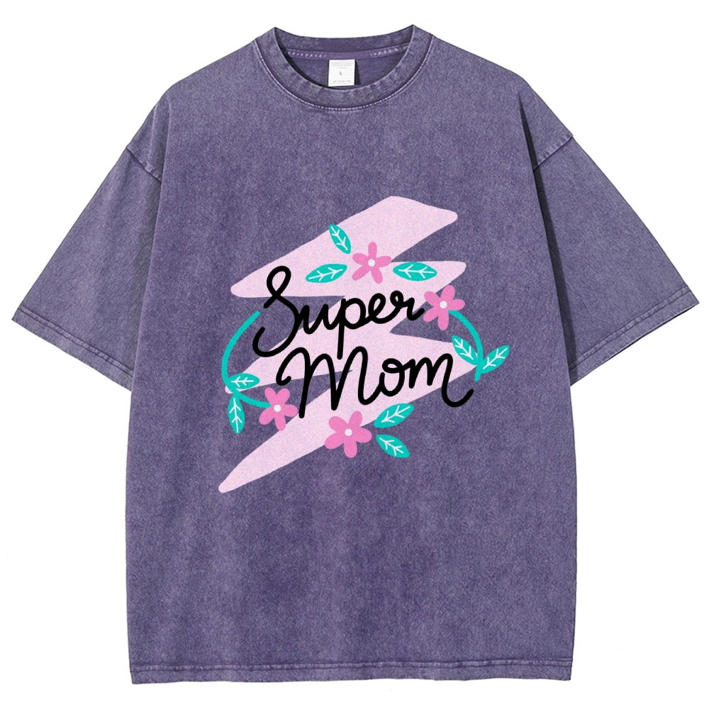 Super Mom Inset Printed Washed Tee