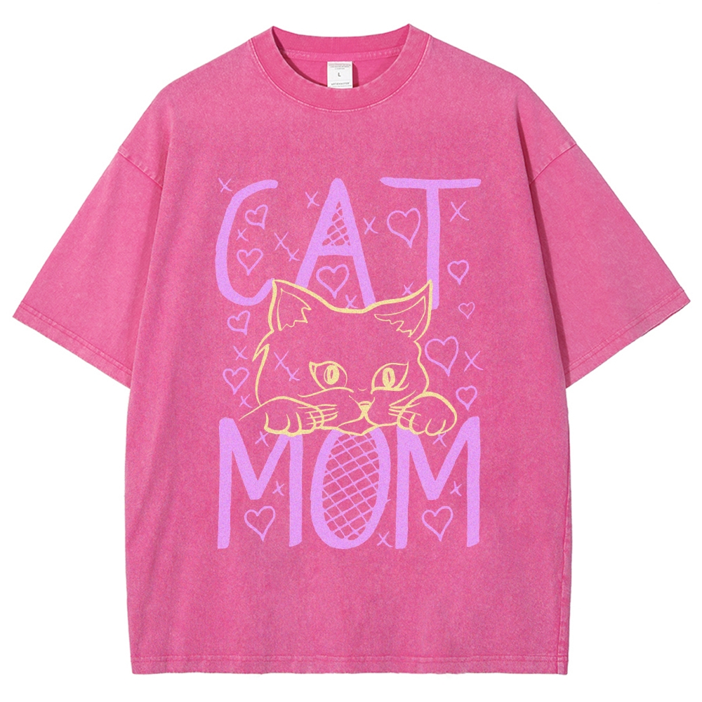 Cat Mom Pattern Print Unisex Printed Washed Tee