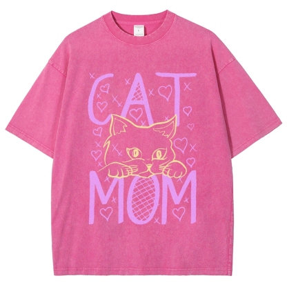 Cat Mom Pattern Print Unisex Printed Washed Tee