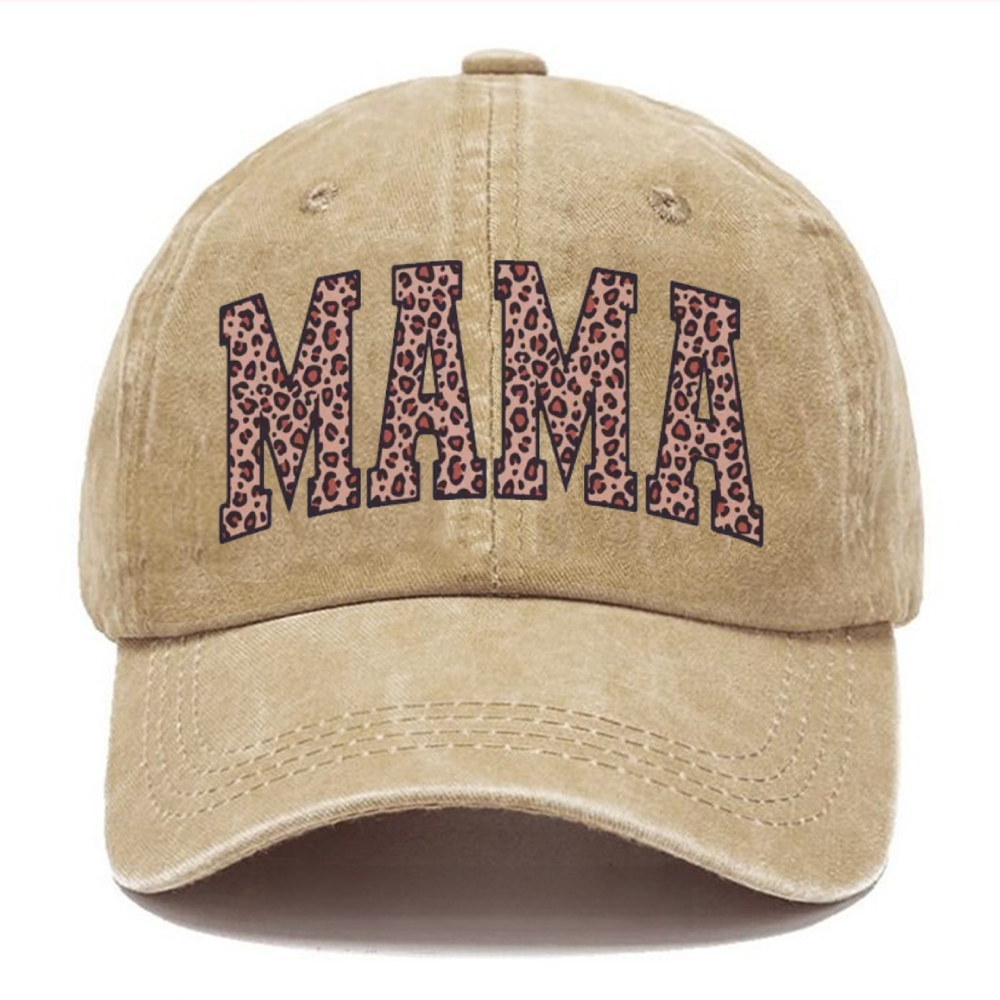 Unisex Vintage Casual Pink Leopard Print Mama Washed Cap