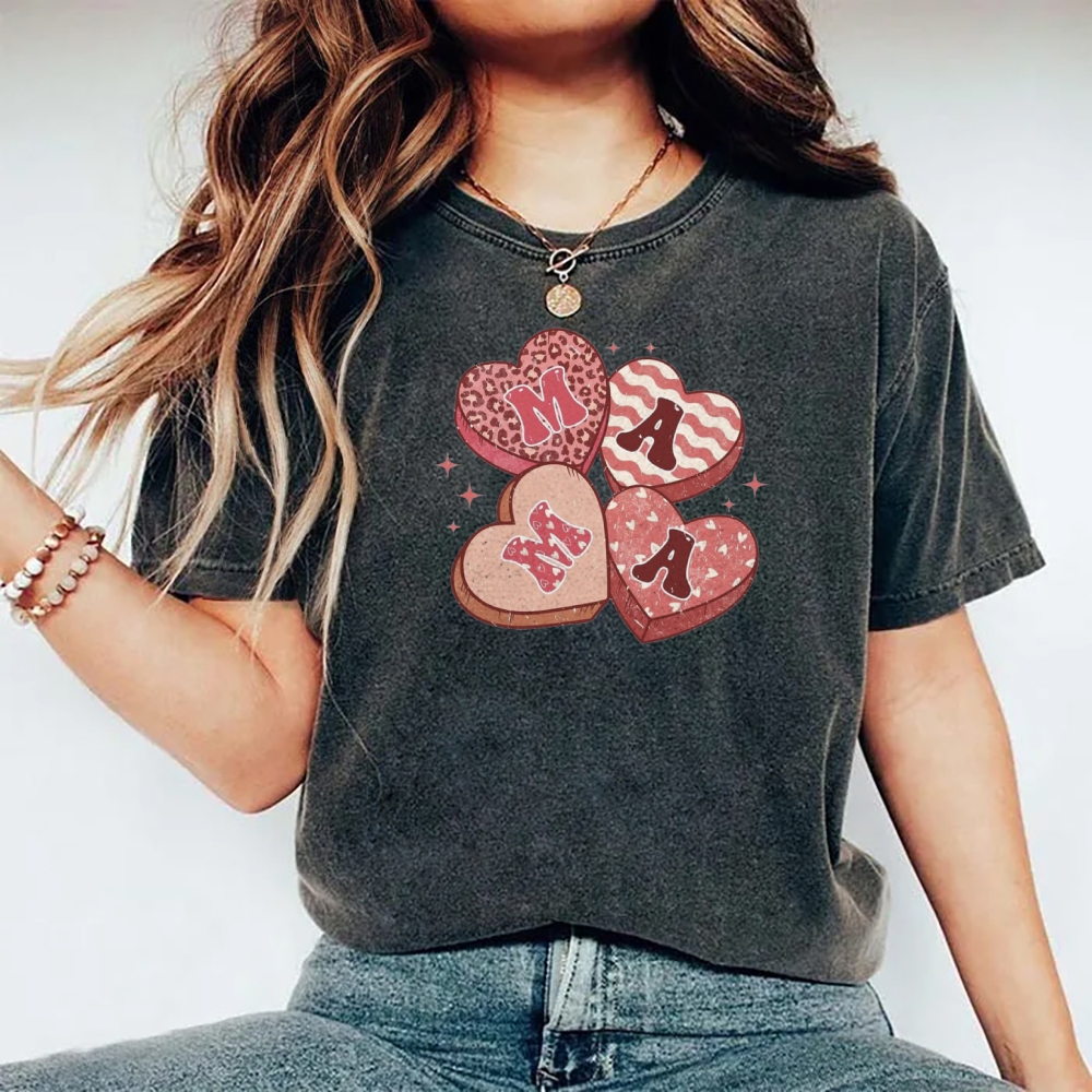 Unisex Mama heart Printed Washed Tee