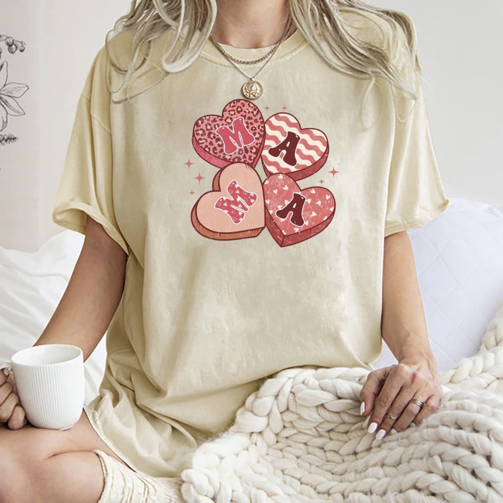 Unisex Mama heart Printed Washed Tee