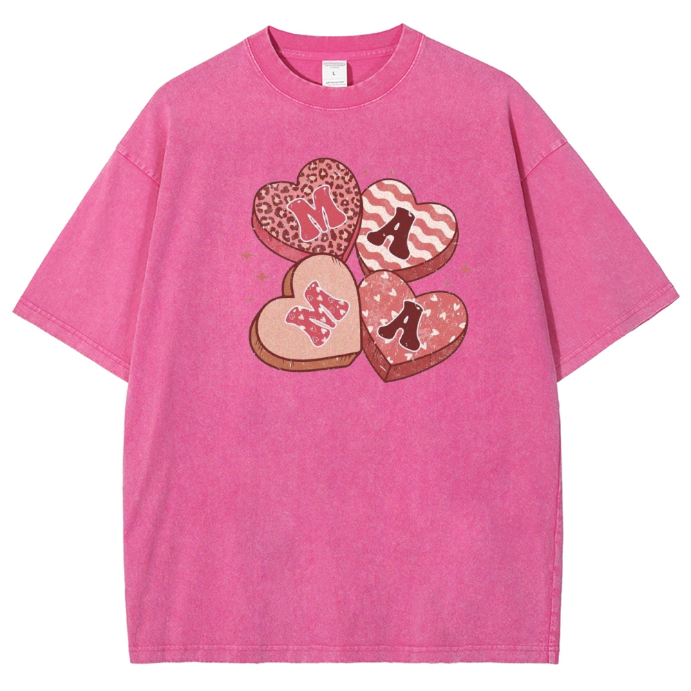 Unisex Mama heart Printed Washed Tee