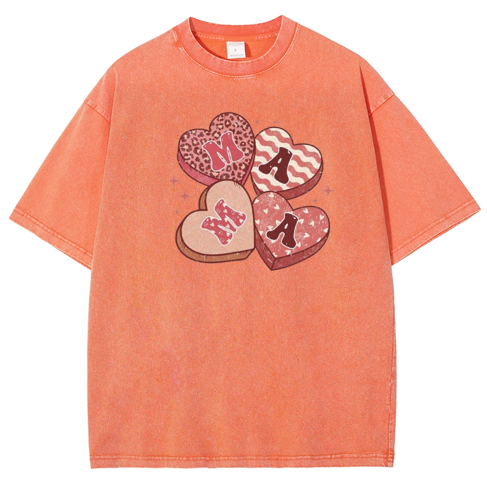 Unisex Mama heart Printed Washed Tee