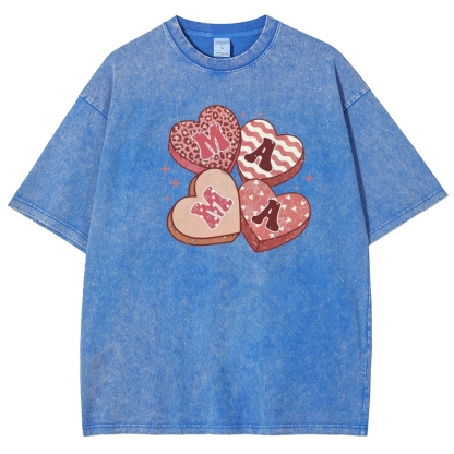 Unisex Mama heart Printed Washed Tee