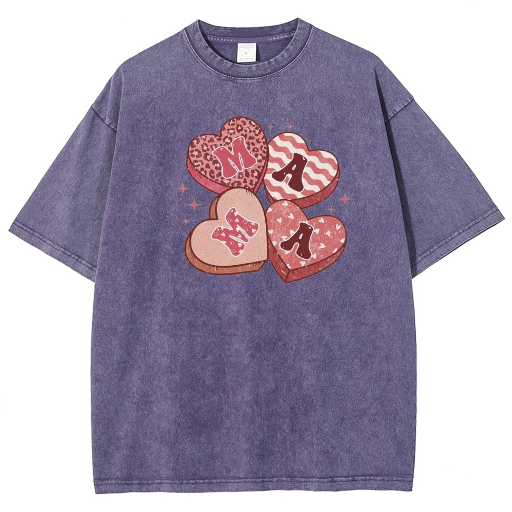 Unisex Mama heart Printed Washed Tee