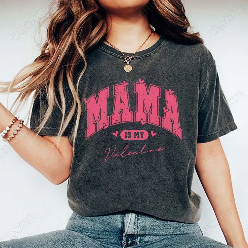 Pink Heart Mama Print Washed Tee