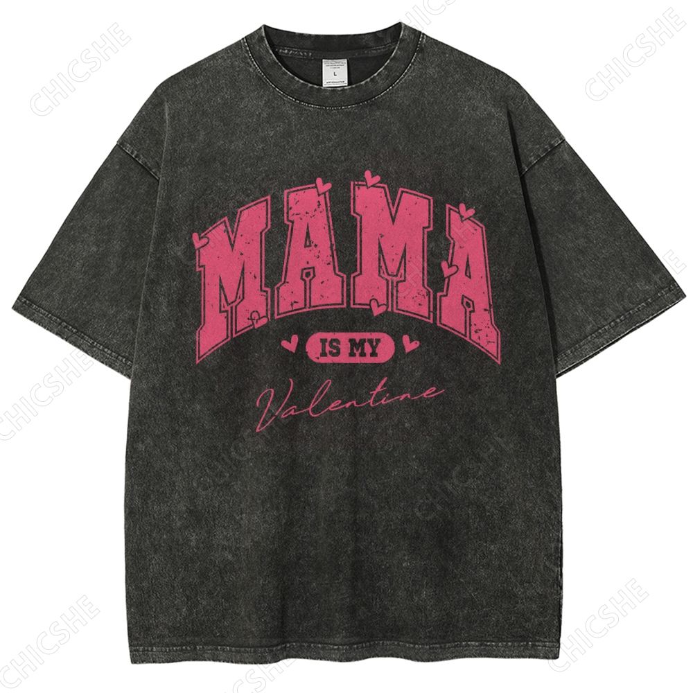 Pink Heart Mama Print Washed Tee
