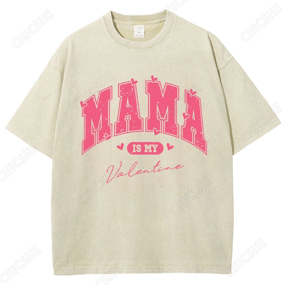 Pink Heart Mama Print Washed Tee