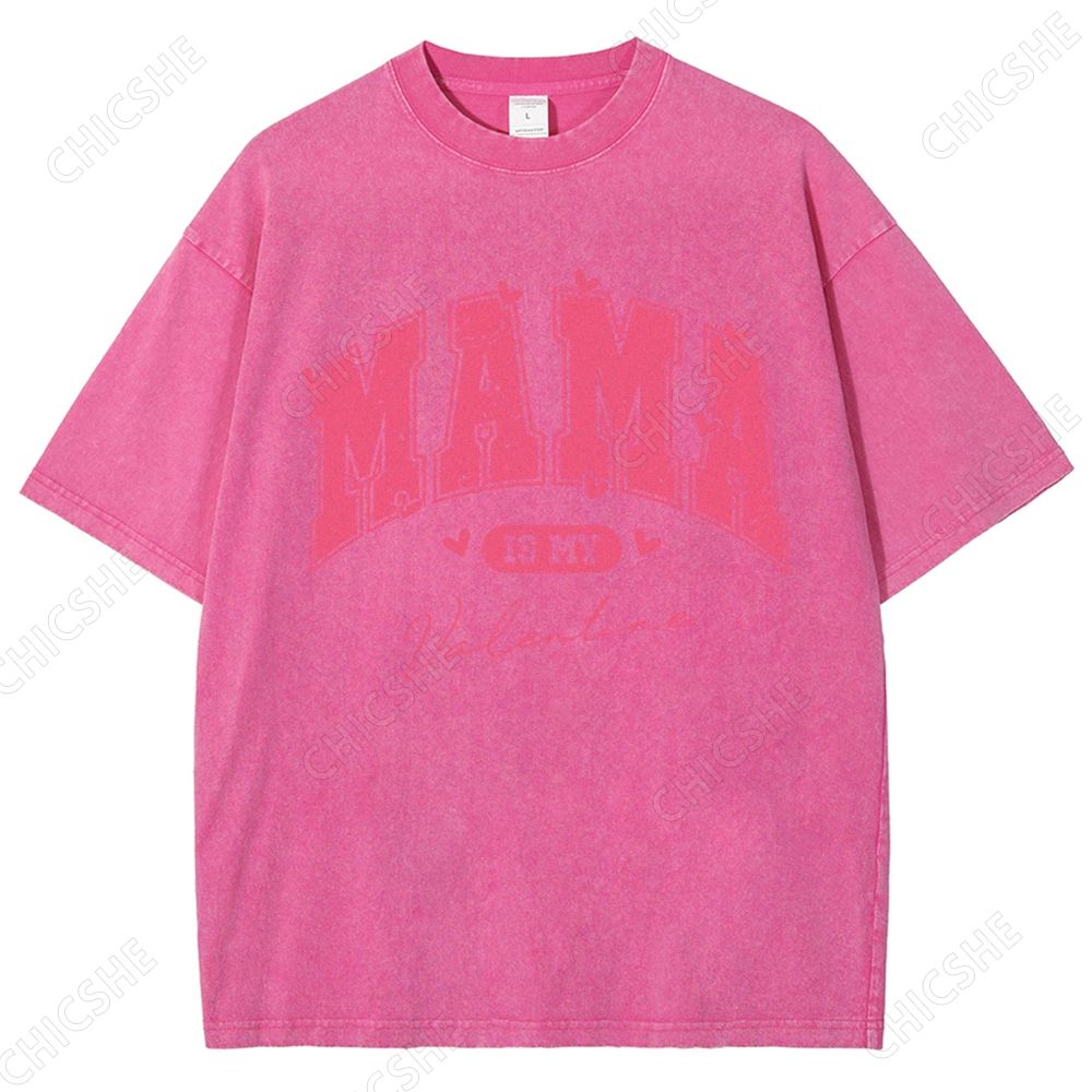 Pink Heart Mama Print Washed Tee