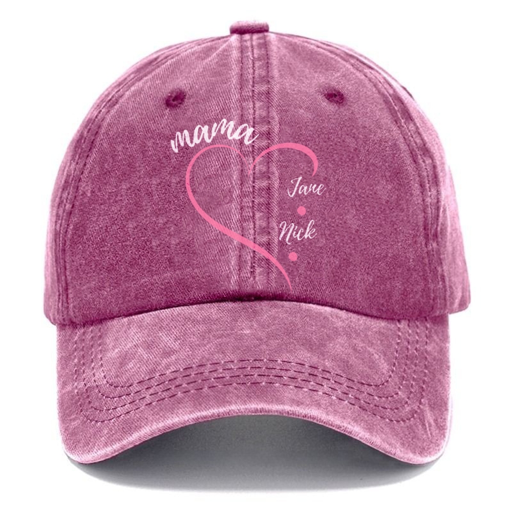 Custom Mama Heart Vintage Casual Washed Cap 