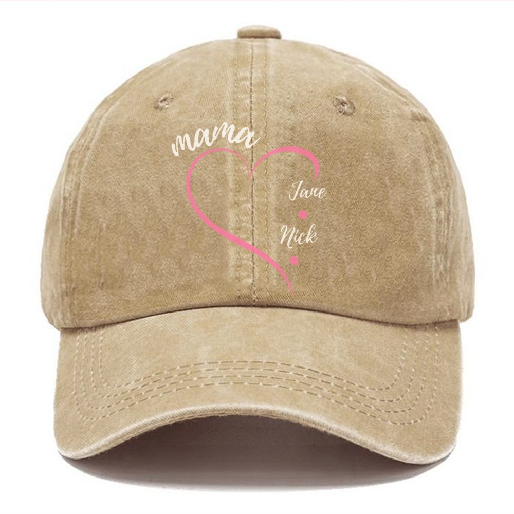 Custom Mama Heart Vintage Casual Washed Cap 