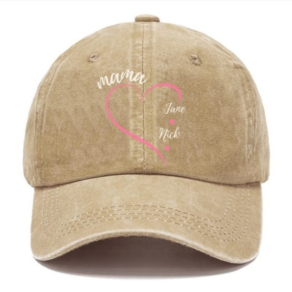 Custom Mama Heart Vintage Casual Washed Cap 