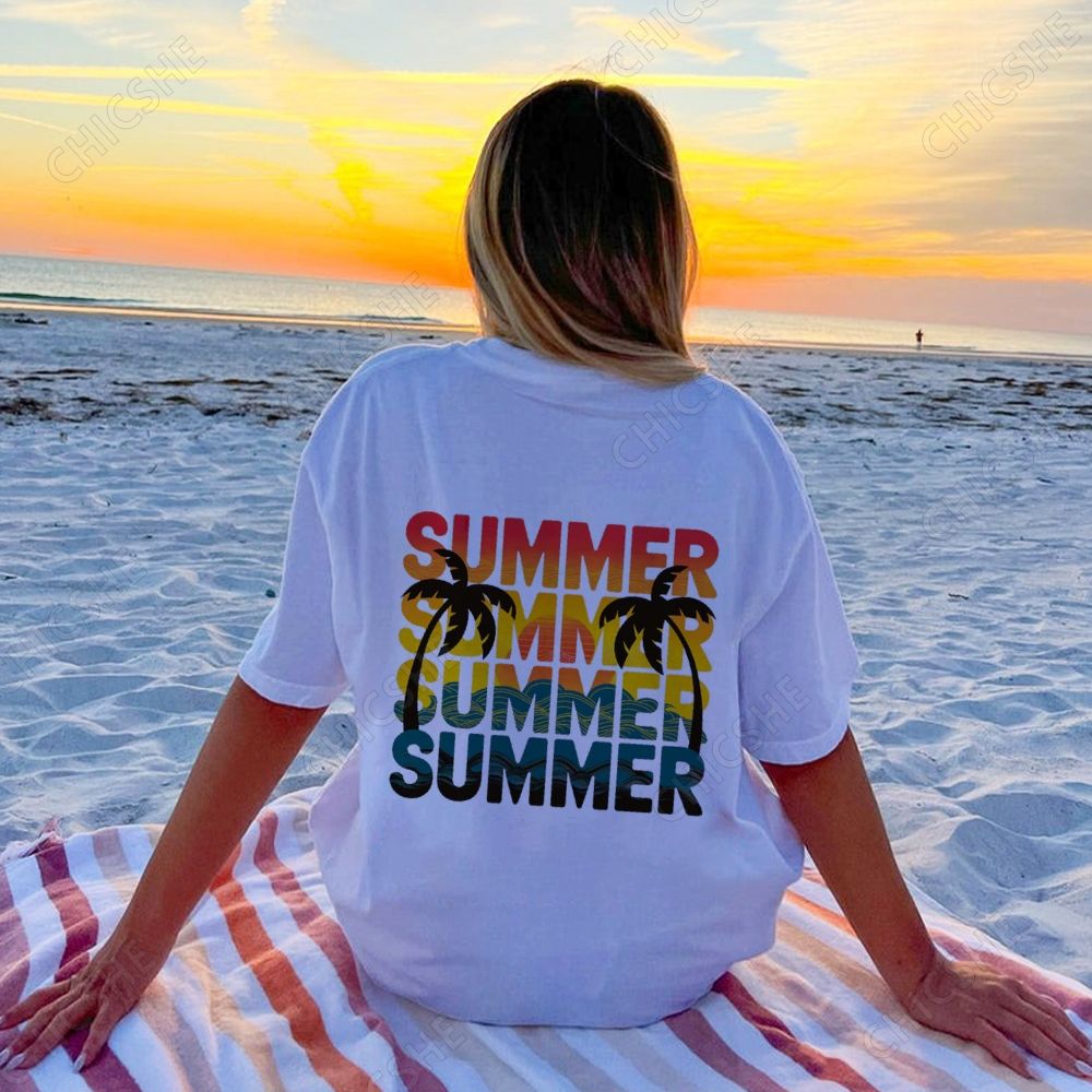 Beach Summer Colorful Letter Art Printed Tee