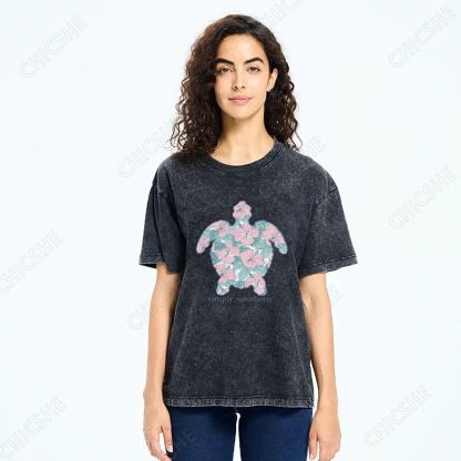 Unisex Simply Southern Flower Trutle Printed Washed Tee