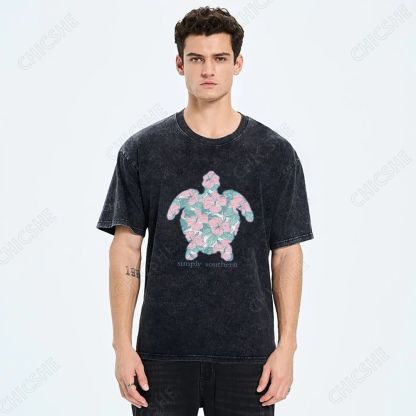 Unisex Simply Southern Flower Trutle Printed Washed Tee