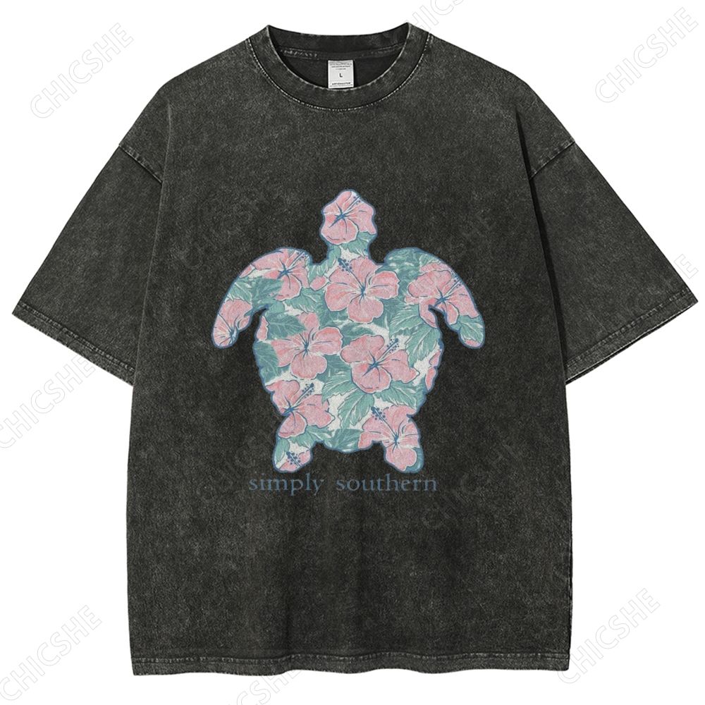 Unisex Simply Southern Flower Trutle Printed Washed Tee